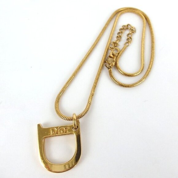Authentic Christian Dior D logo Necklace metal [Used] - Picture 1 of 9